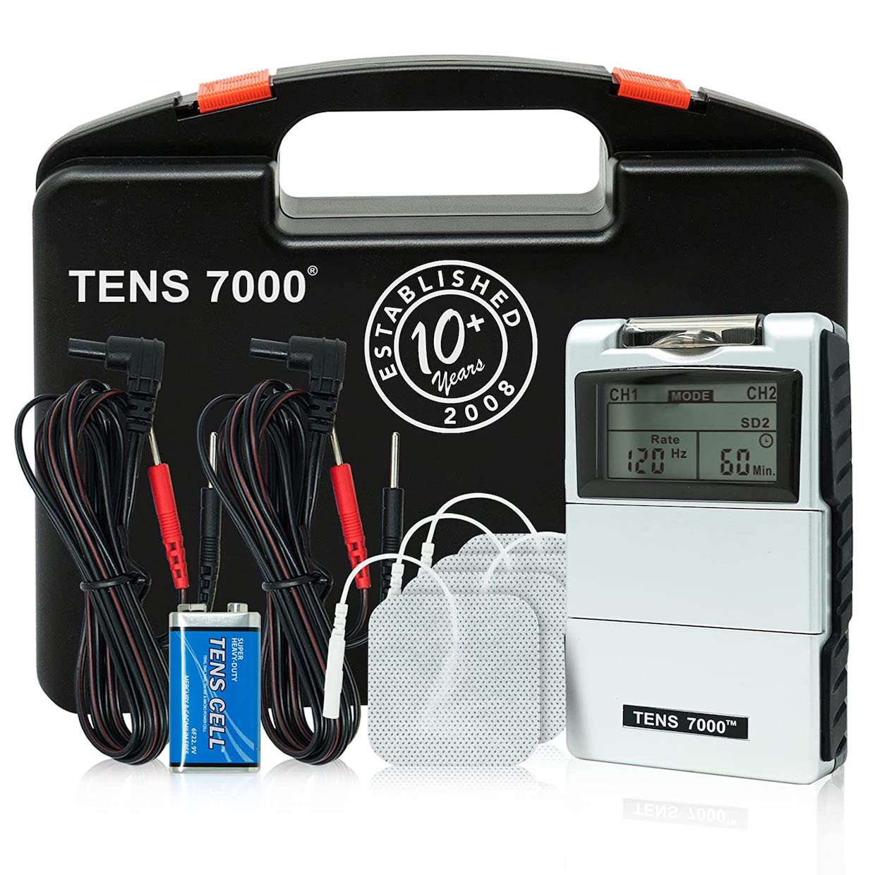 Portable Digital TENS Unit with Starter Kit and Case - TENS 7000