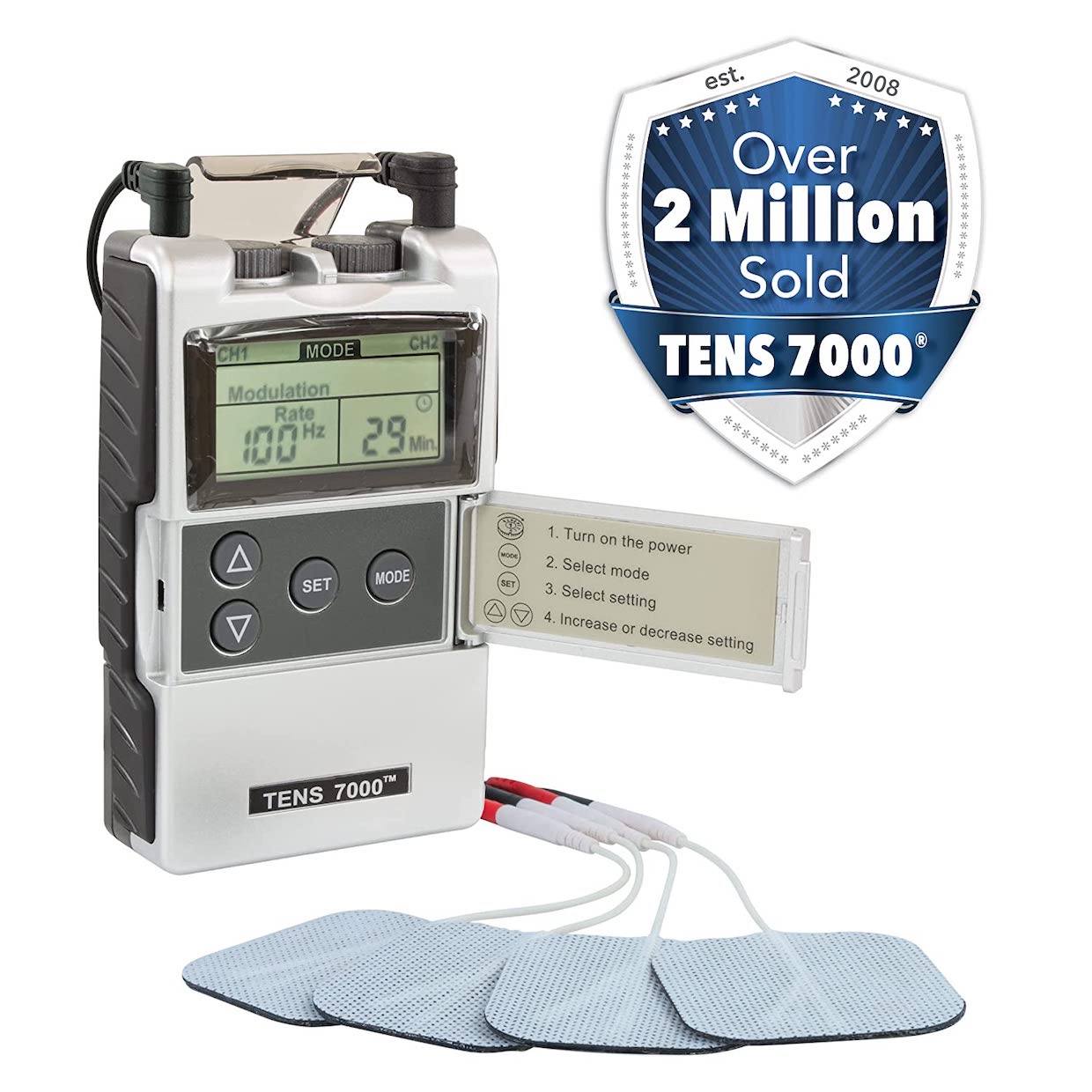 Portable Digital TENS Unit with Starter Kit and Case - TENS 7000